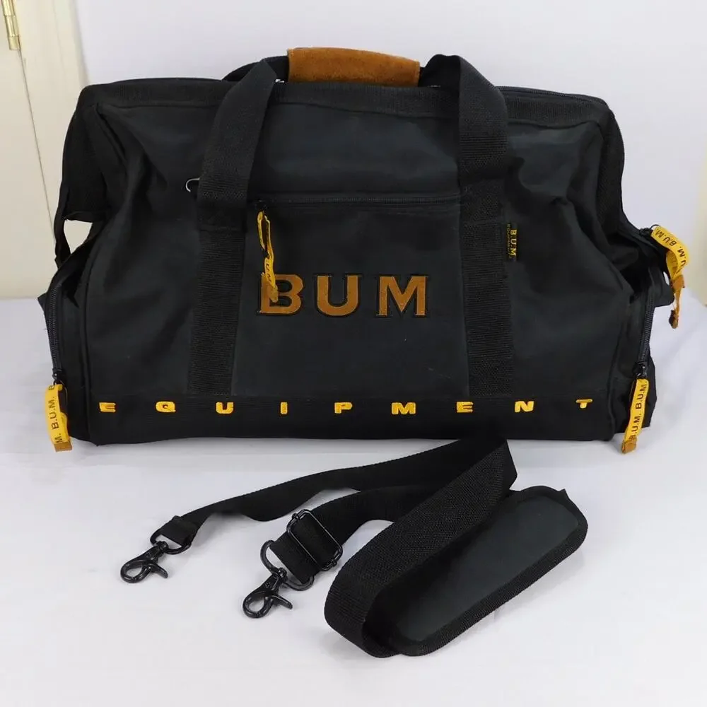 Vintage 90s B.U.M. Equipment Black Duffel Gym Travel Bag Shoulder Strap Black